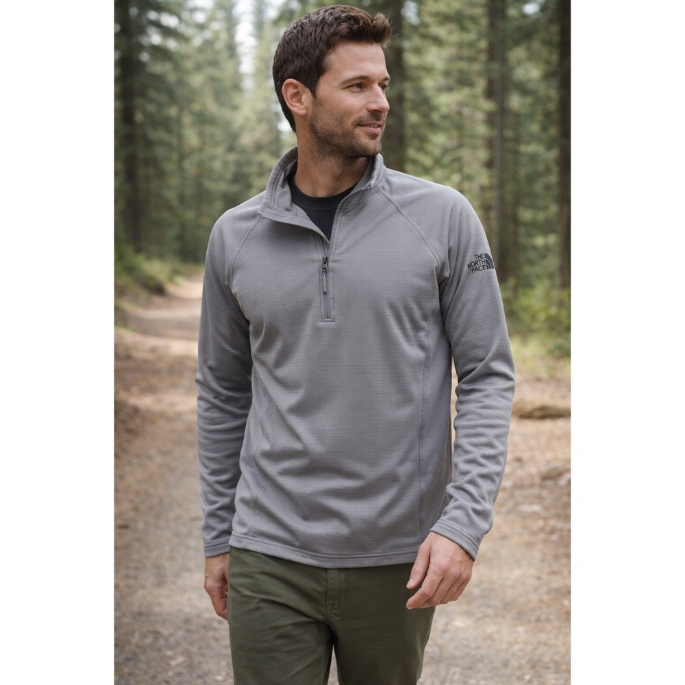 North Face Echo Rock Quarter Zip Grid Fleece Pullover Gray Hiking Jacket Sz L